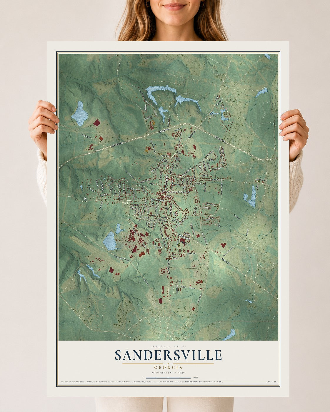 Sandersville, Georgia map print, 24" x 36" Archival Matte Print mockup