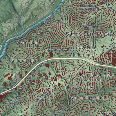 Close-up 1 of the Sandy Springs, Georgia map artwork