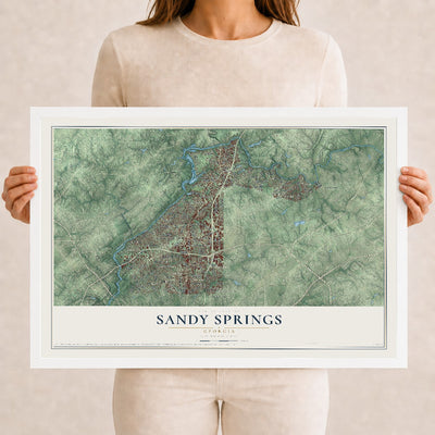 Sandy Springs, Georgia map print, 12" x 18" W/ White Ayous Wood Frame mockup