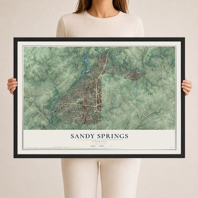 Sandy Springs, Georgia map print, 24" x 36" W/ Black Ayous Wood Frame mockup