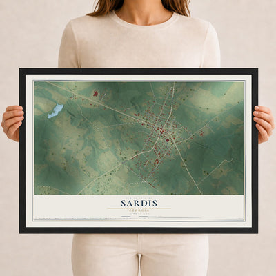 Sardis, Georgia map print, 12" x 18" W/ Black Ayous Wood Frame mockup