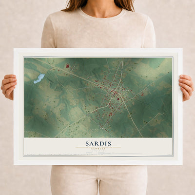 Sardis, Georgia map print, 12" x 18" W/ White Ayous Wood Frame mockup