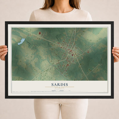 Sardis, Georgia map print, 18" x 24" W/ Black Ayous Wood Frame mockup