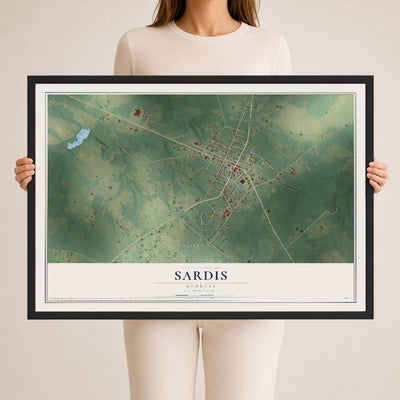Sardis, Georgia map print, 24" x 36" W/ Black Ayous Wood Frame mockup