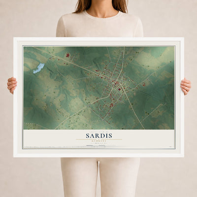 Sardis, Georgia map print, 24" x 36" W/ White Ayous Wood Frame mockup