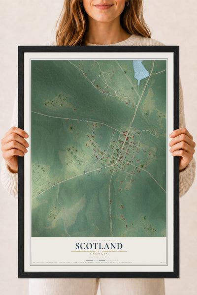 Scotland, Georgia map print, 18" x 24" W/ Black Ayous Wood Frame mockup