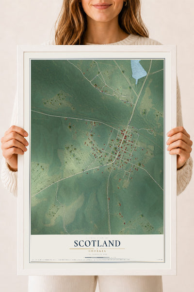 Scotland, Georgia map print, 18" x 24" W/ White Ayous Wood Frame mockup