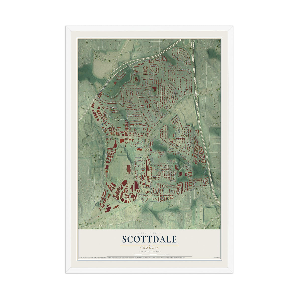 Scottdale, Georgia map print, 12" x 18" W/ White Ayous Wood Frame mockup