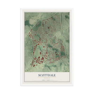 Scottdale, Georgia map print, 12" x 18" W/ White Ayous Wood Frame mockup