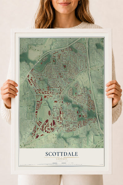 Scottdale, Georgia map print, 18" x 24" W/ White Ayous Wood Frame mockup