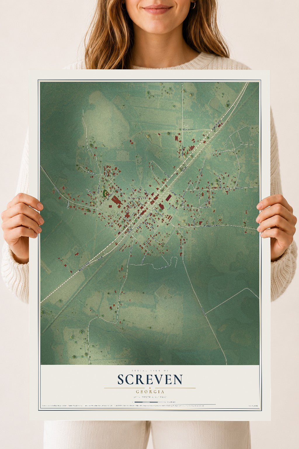 Screven, Georgia map print, 18" x 24" Archival Matte Print mockup