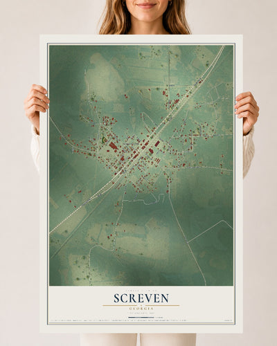 Screven, Georgia map print, 24" x 36" Archival Matte Print mockup