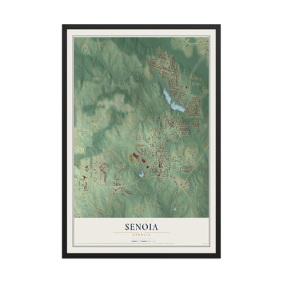 Senoia, Georgia map print, 12" x 18" W/ Black Ayous Wood Frame mockup