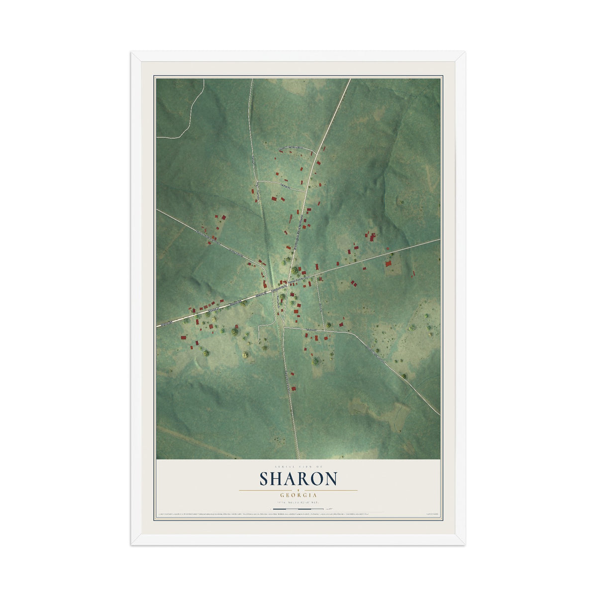 Sharon, Georgia map print, 12" x 18" W/ White Ayous Wood Frame mockup