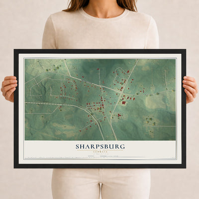 Sharpsburg, Georgia map print, 12" x 18" W/ Black Ayous Wood Frame mockup