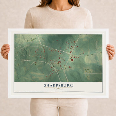 Sharpsburg, Georgia map print, 12" x 18" W/ White Ayous Wood Frame mockup