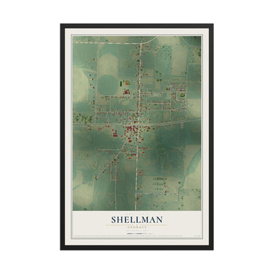 Shellman, Georgia map print, 12" x 18" W/ Black Ayous Wood Frame mockup