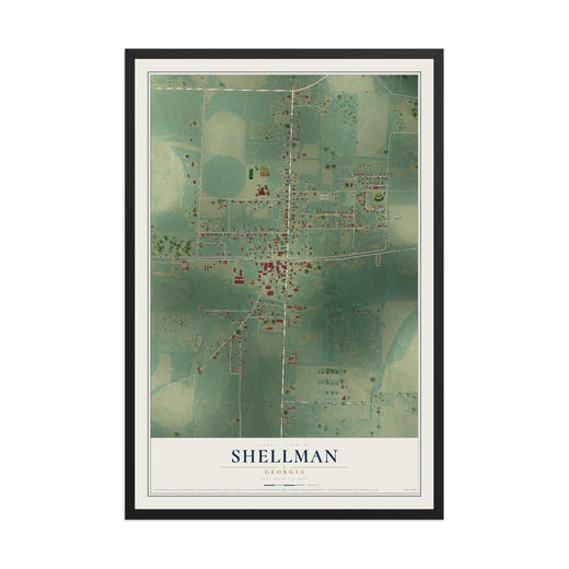 Map of Shellman, Georgia, 12 x 18 inch print in a black wood frame