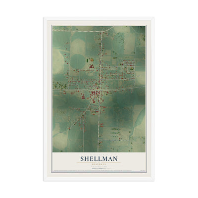 Shellman, Georgia map print, 12" x 18" W/ White Ayous Wood Frame mockup