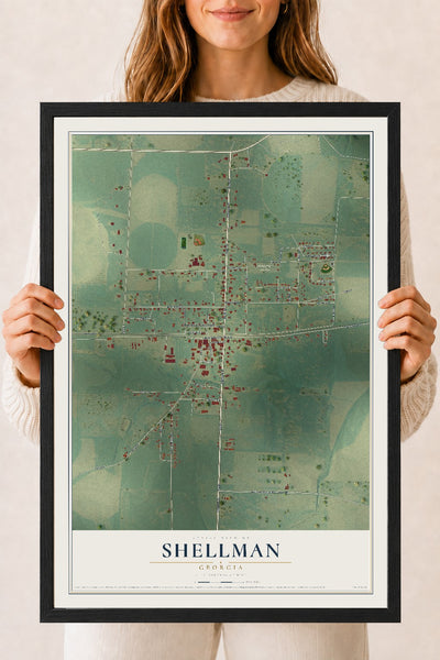 Shellman, Georgia map print, 18" x 24" W/ Black Ayous Wood Frame mockup