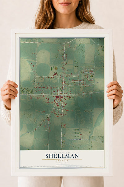 Shellman, Georgia map print, 18" x 24" W/ White Ayous Wood Frame mockup