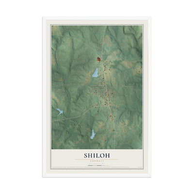 Shiloh, Georgia map print, 12" x 18" W/ White Ayous Wood Frame mockup