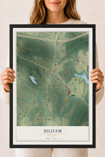 Siloam, Georgia map print, 18" x 24" W/ Black Ayous Wood Frame mockup