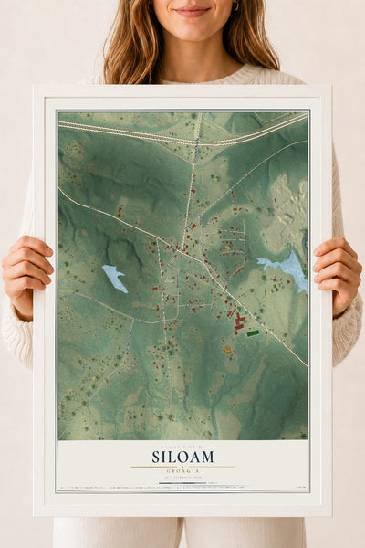 Siloam, Georgia map print, 18" x 24" W/ White Ayous Wood Frame mockup