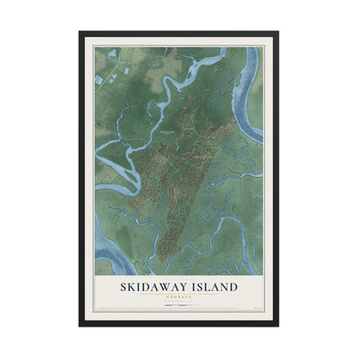 Skidaway Island, Georgia map print, 12" x 18" W/ Black Ayous Wood Frame mockup
