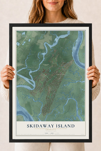 Skidaway Island, Georgia map print, 18" x 24" W/ Black Ayous Wood Frame mockup