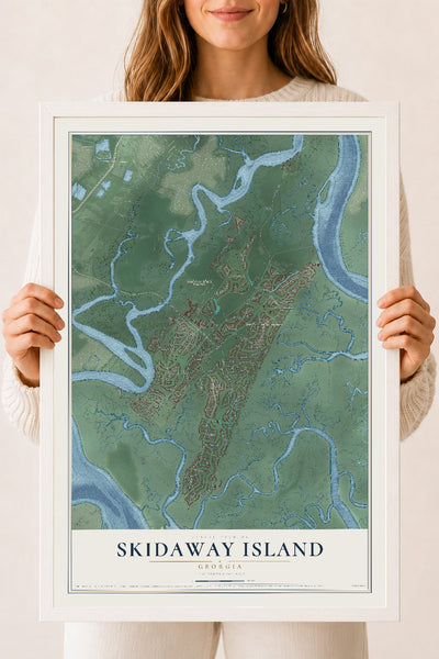 Skidaway Island, Georgia map print, 18" x 24" W/ White Ayous Wood Frame mockup