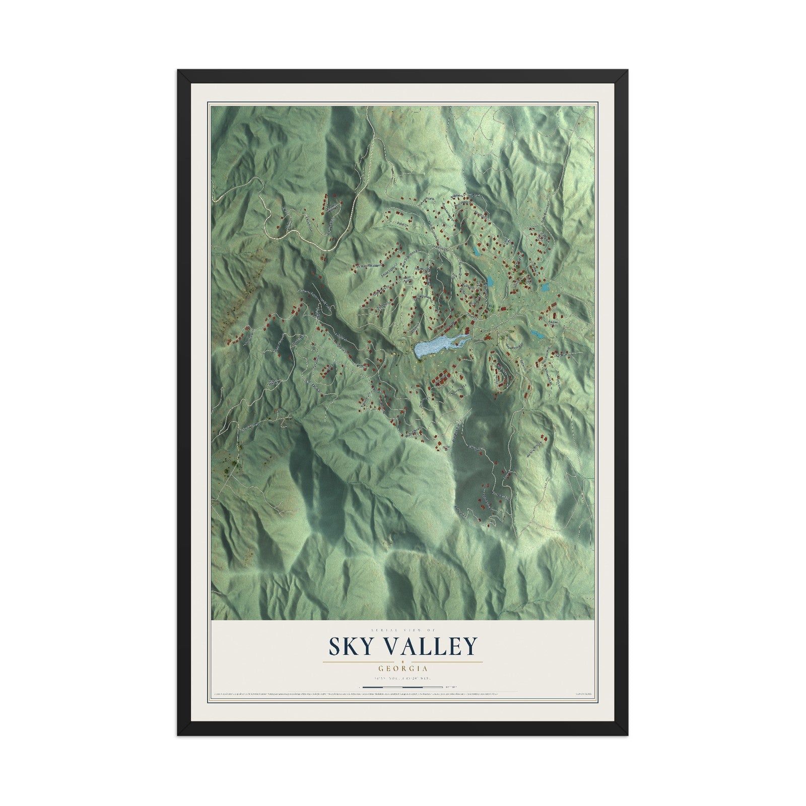 Sky Valley, Georgia map print, 12" x 18" W/ Black Ayous Wood Frame mockup