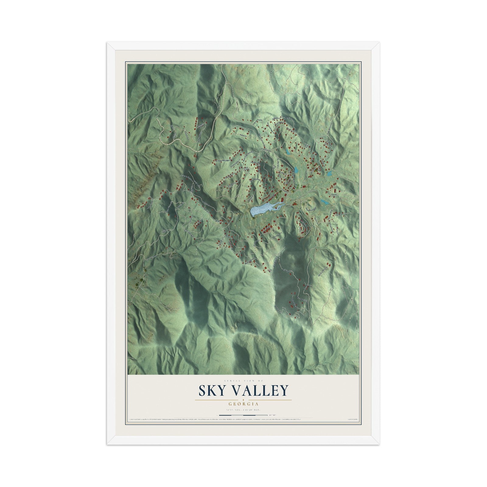 Sky Valley, Georgia map print, 12" x 18" W/ White Ayous Wood Frame mockup