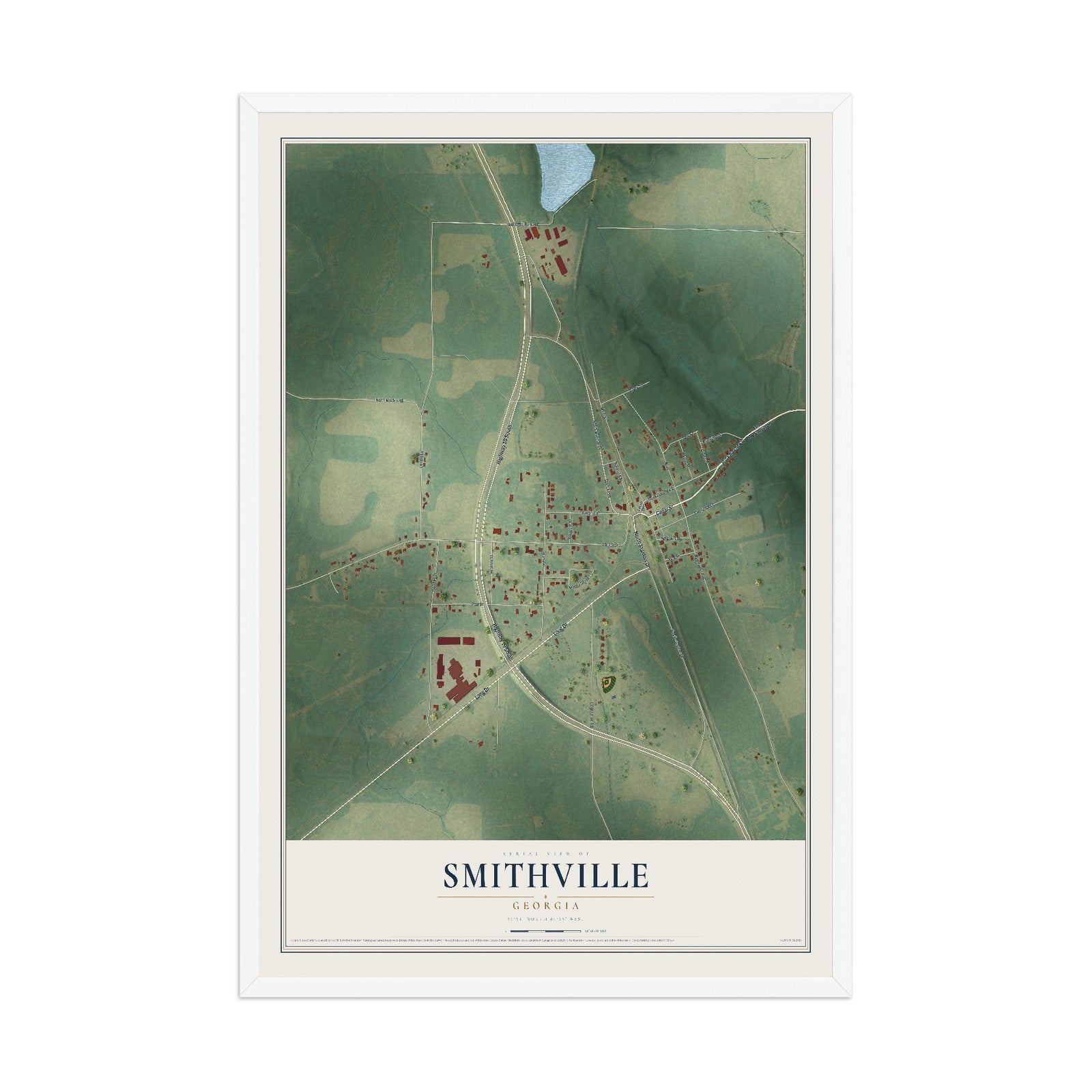 Smithville, Georgia map print, 12" x 18" W/ White Ayous Wood Frame mockup
