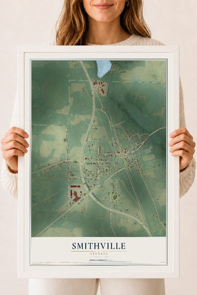 Smithville, Georgia map print, 18" x 24" W/ White Ayous Wood Frame mockup