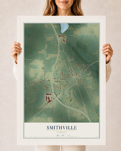 Smithville, Georgia map print, 24" x 36" W/ White Ayous Wood Frame mockup