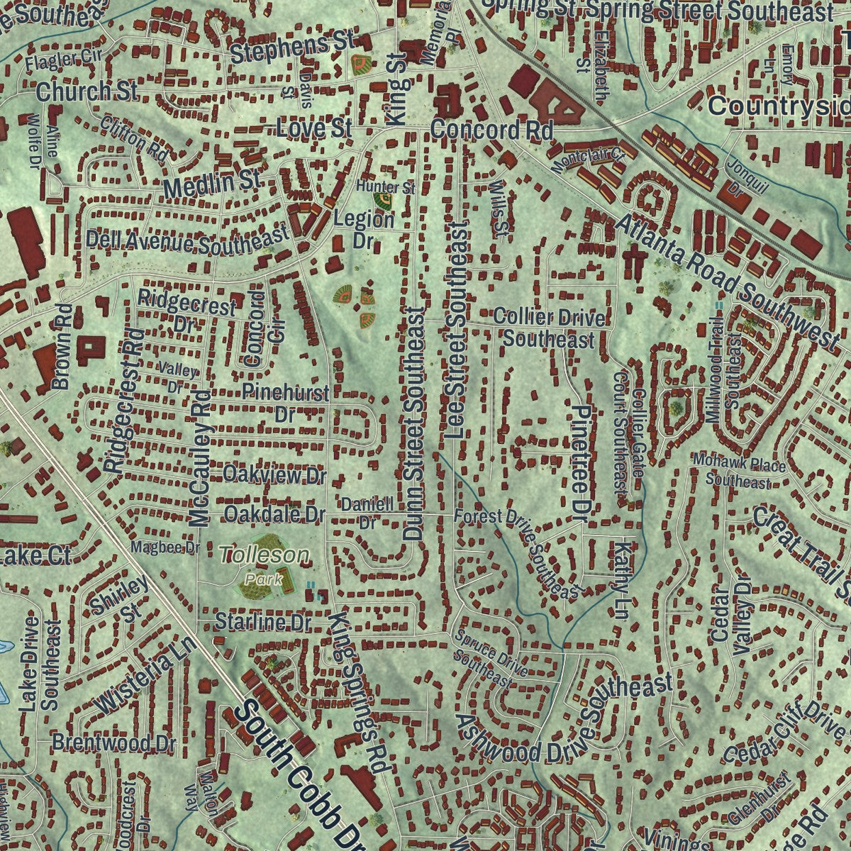 Close-up 1 of the Smyrna, Georgia map artwork