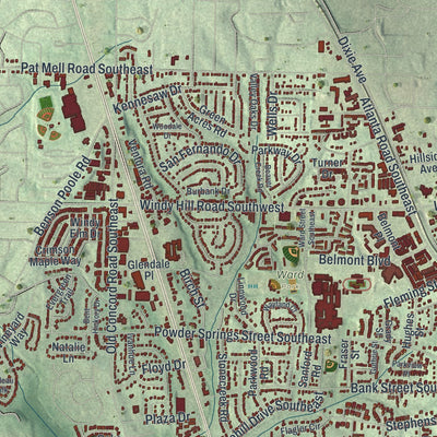 Close-up 2 of the Smyrna, Georgia map artwork