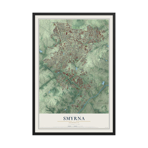 Map of Smyrna, Georgia, 12 x 18 inch print in a black wood frame