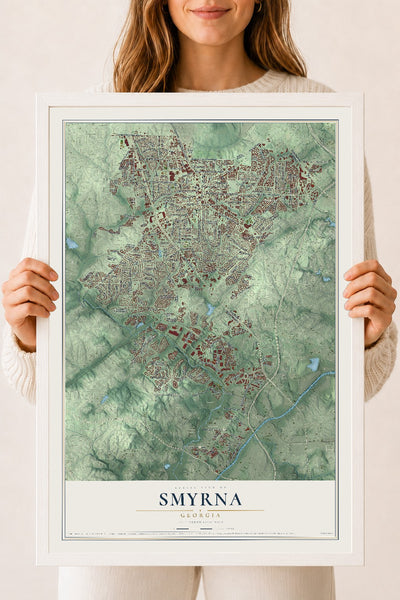 Smyrna, Georgia map print, 18" x 24" W/ White Ayous Wood Frame mockup