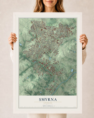 Smyrna, Georgia map print, 24" x 36" W/ White Ayous Wood Frame mockup