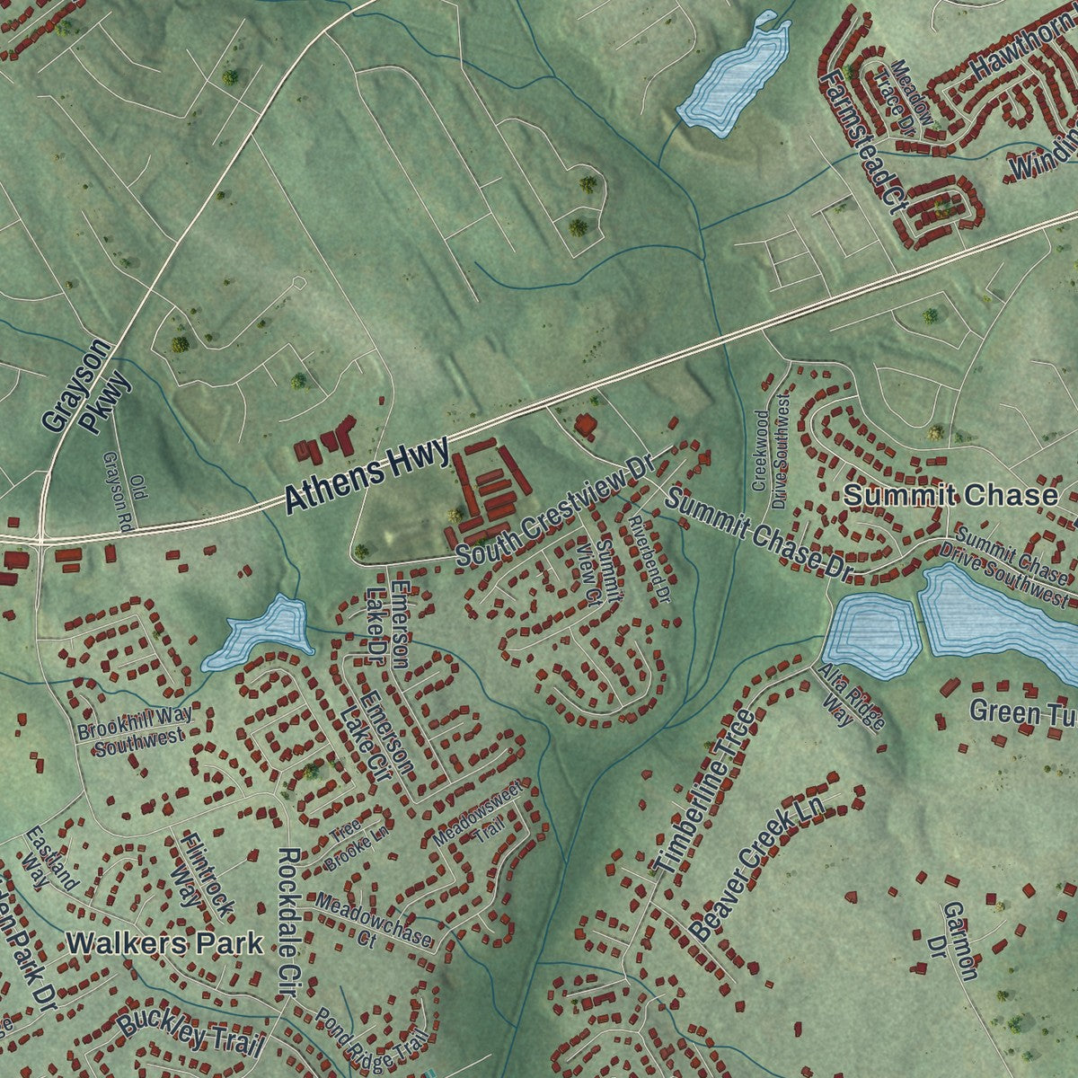 Close-up 2 of the Snellville, Georgia map artwork