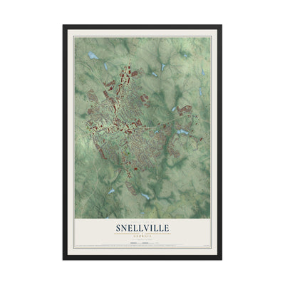 Snellville, Georgia map print, 12" x 18" W/ Black Ayous Wood Frame mockup