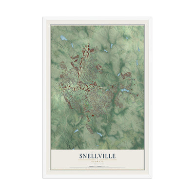 Snellville, Georgia map print, 12" x 18" W/ White Ayous Wood Frame mockup