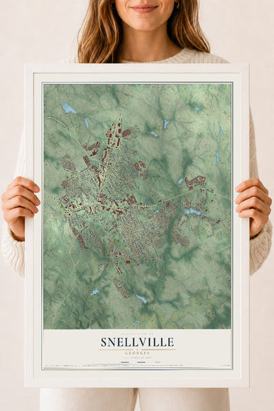 Snellville, Georgia map print, 18" x 24" W/ White Ayous Wood Frame mockup