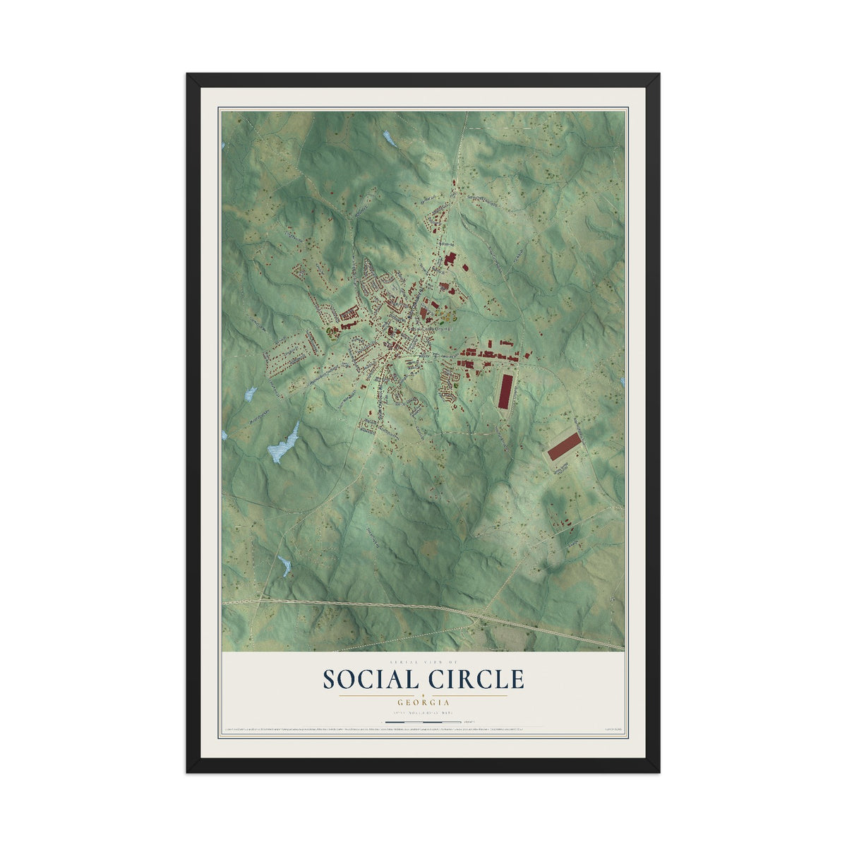 Social Circle, Georgia map print, 12" x 18" W/ Black Ayous Wood Frame mockup