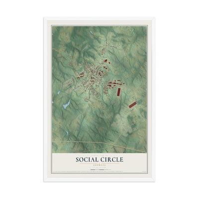 Social Circle, Georgia map print, 12" x 18" W/ White Ayous Wood Frame mockup