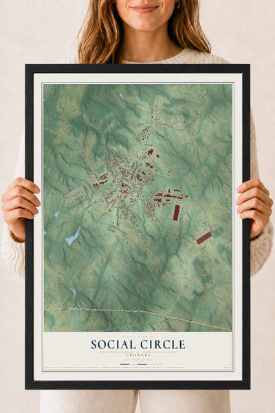 Social Circle, Georgia map print, 18" x 24" W/ Black Ayous Wood Frame mockup