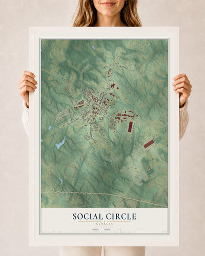 Social Circle, Georgia map print, 24" x 36" W/ White Ayous Wood Frame mockup