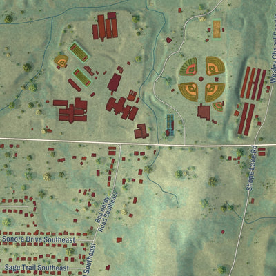 Close-up of the map of Sonoraville, Georgia print showing street and building detail